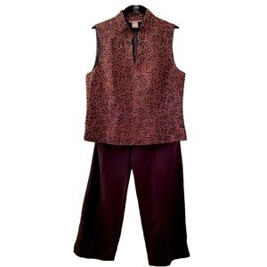 Kenar Linen Two Piece Outfit - Lace Overlay Floral Top with Bronze Threading